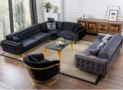 Designer 3-piece Living room set Corner sofa L-shape + 3 + 1 Seater Luxury Corner sofa